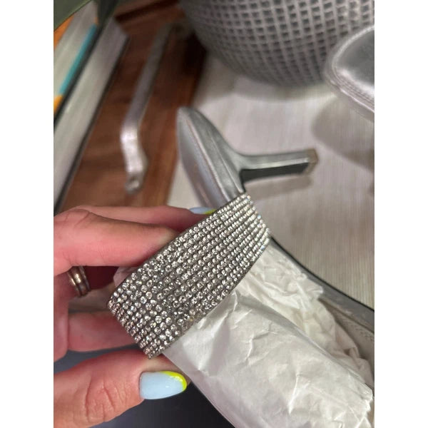 Black Suede Studio Cali SILVER Glitter Slide Sandal Womens Size 38.5