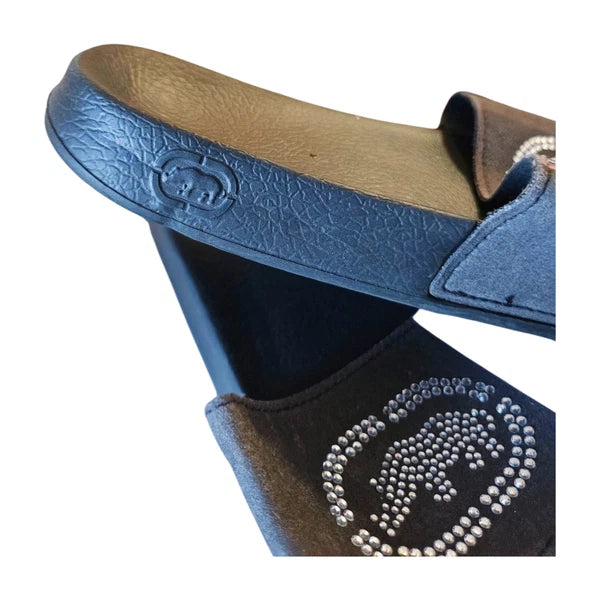Ecko Unlimited SLIDES (Size 10) WOMENS Rhinestones PINK & BLACK Y2K Style