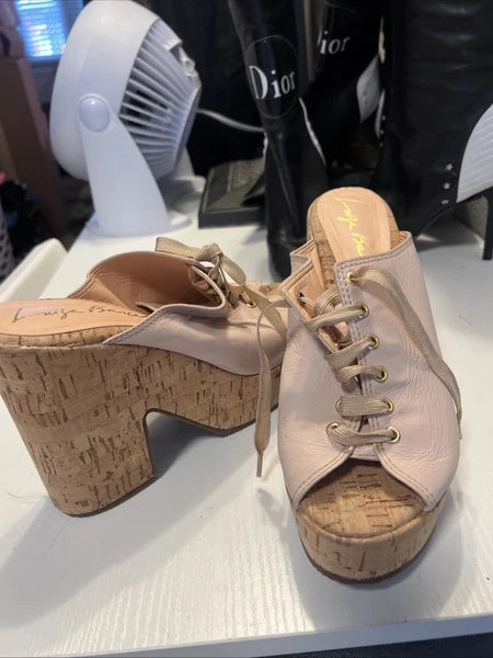 Luiza Barcelos 40 Platform Leather Mules Open Toe Slide Sandal Pink Leather Gold