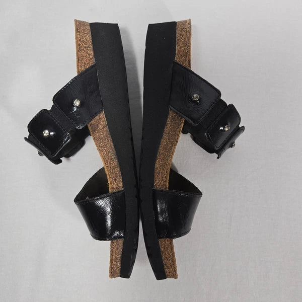 NOAT Ashley Rhinestone Adjustable Gore BLACK Leather Sandals Women's Size 8-8.5.
