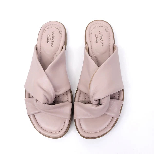 Clarks Sandals Womens Size 5 Faux Leather Slides Open Toe Pink Flats Slip On