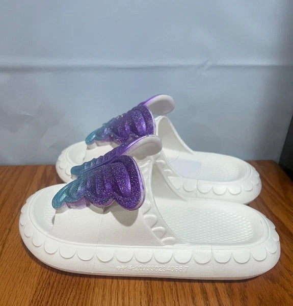 New Fashion Womens Cute Butterfly Comfy Cushioned Slides Sandals Size 7 White