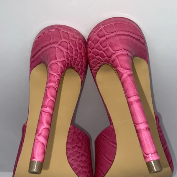 Fashion Nova Embossed Fuchsia Slip On 5" Stiletto Heel Pointed Toe Sandal 9 New