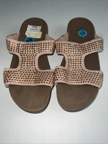 Fitflop Womens Rokkit Slide Mauve Rhinestone Bling Size 10