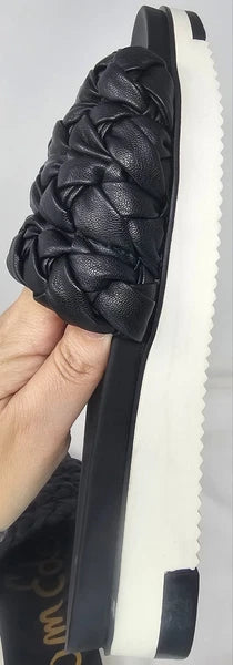 Sam Edelman Ainslie Braided Faux Leather Slide Black Slip On Sandal Size 10