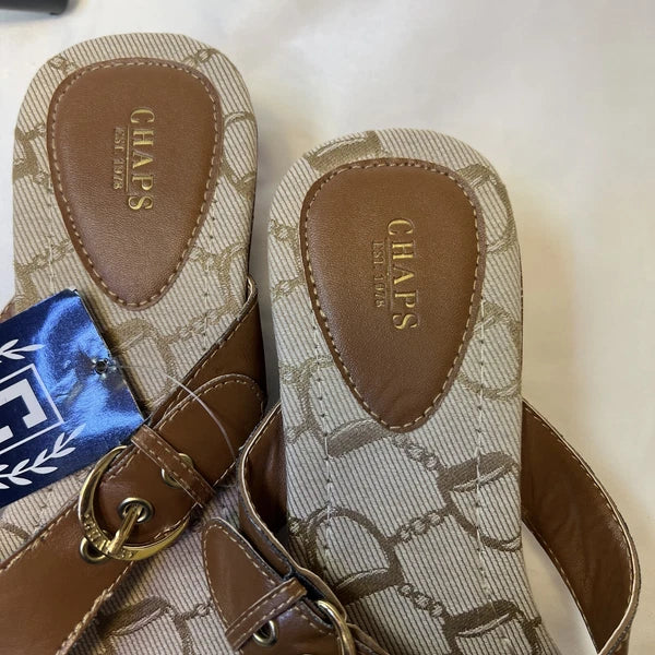 NWT Chaps Thong Buckle Sandals Slides Tan Women's Size (9-10) Summer Spring
