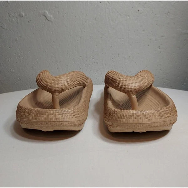 Fashion Flip Flop Thong Sandals Cushioned Slides Tan Rubber Textured 7