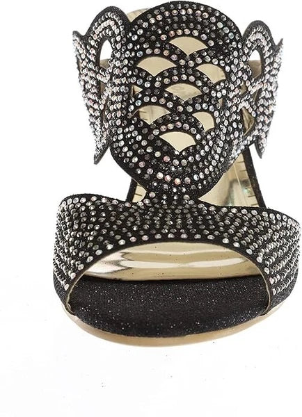 JOHN FASHION Black Rhinestone Perforated Slide Sandal Women's Size 8