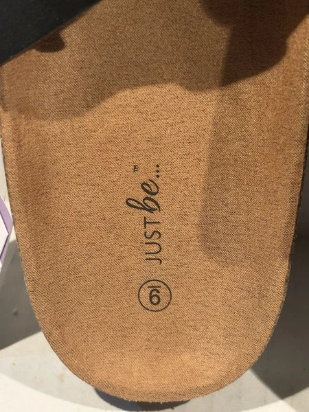 Sandals Black Womens Just Be Buckle Cork Style Bottoms Non Slip Faux Leather NWT