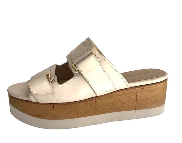 NeW VERONICA BEARD Platform Sandal Welda Slides Ivory Leather Wooden Sz 6