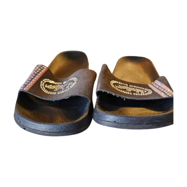 Ecko Unlimited SLIDES (Size 10) WOMENS Rhinestones PINK & BLACK Y2K Style