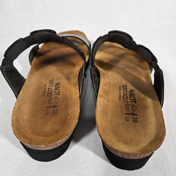 NOAT Ashley Rhinestone Adjustable Gore BLACK Leather Sandals Women's Size 8-8.5.