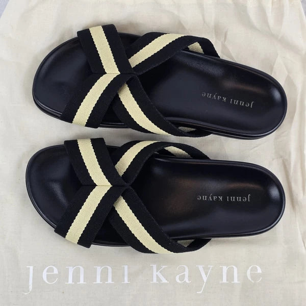 $325 Jenni Kayne Stripe Cotton Crossover Sandals Sz 40 EU 9 US Minimalist Beachy
