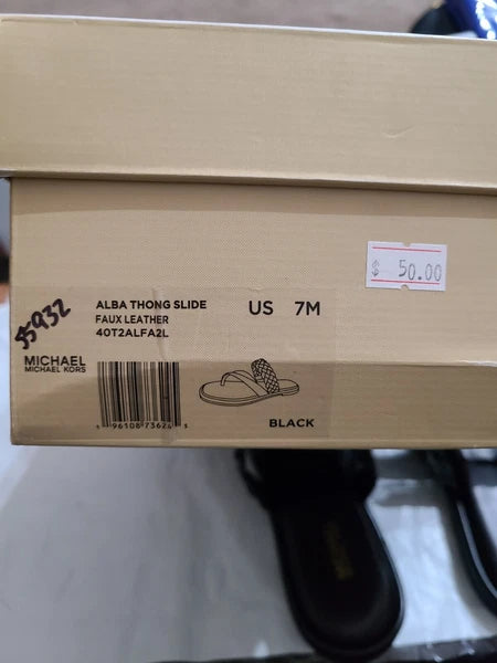 Michael Kors Alba Braided Thong Slide, Faux Leather, Black, Women's 7M, NEW