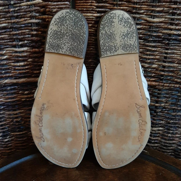 Sam Edelman Garson Sandals Womens 9.5 White Leather Slides Knot Strappy Coastal