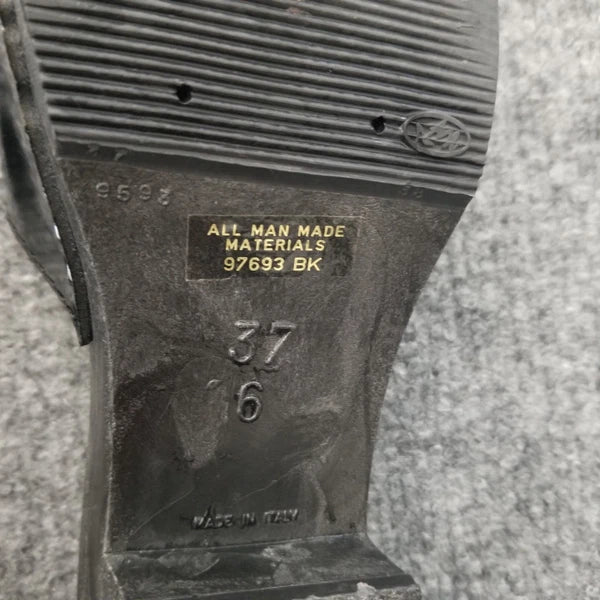 Made in Italy Women Clogs Size US 6M Black Open Toe Wooden Look w Silver Buckle*