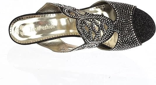 JOHN FASHION Black Rhinestone Perforated Slide Sandal Women's Size 8
