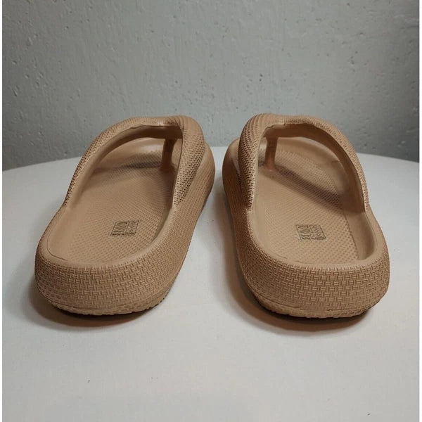 Fashion Flip Flop Thong Sandals Cushioned Slides Tan Rubber Textured 7