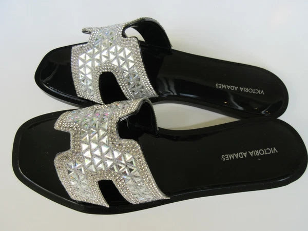 Victoria Adames Black Jelly Slide With Embellished Rhinestone Strap Soho Style