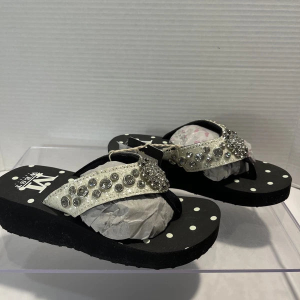 Montana West Rhinestone & Silver Stud Pearl Western Style Wedge Sandals Sz6-6.5