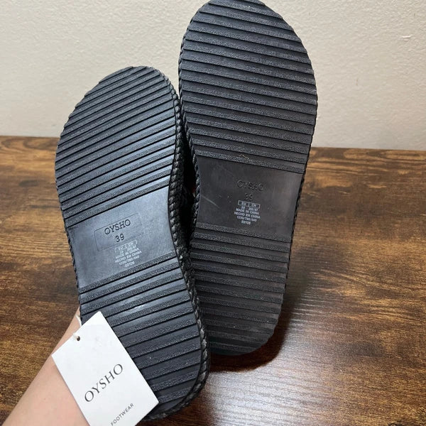 OYSHO Rope Slide Sandals 8 Womens Black Slip On Beach Boho Open Toe Casual New