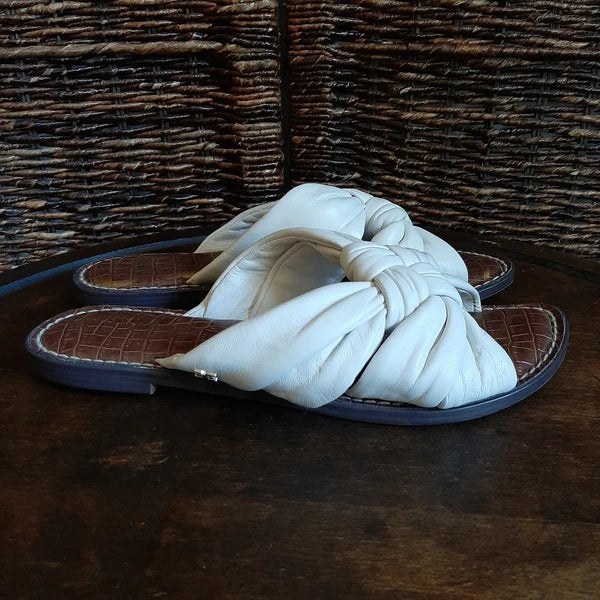 Sam Edelman Garson Sandals Womens 9.5 White Leather Slides Knot Strappy Coastal
