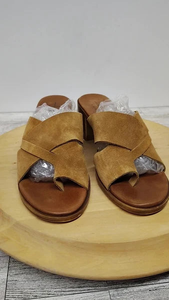 Mila Paoli Suede Mules Slides Chunky Block Heel 2.25" Sandals Italy Brown Size 8