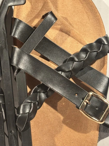 Sandals Black Womens Just Be Buckle Cork Style Bottoms Non Slip Faux Leather NWT