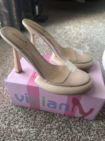 Vivianly Clear Platform Round Open Toe Transparent Strap Heel Sandals NIB Size 9