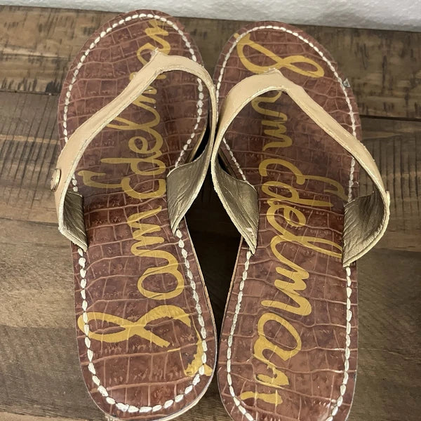 Sam Edelman Women's Romy Sandal Size 7.5 M Cork Wedge Platform Tan Thong Slide