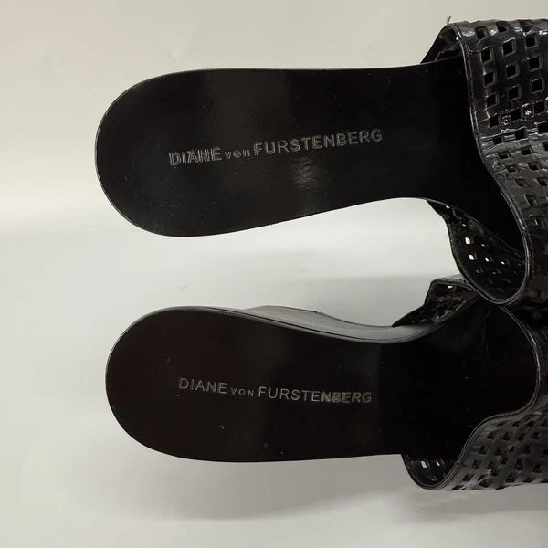 Diane von Furstenberg Perforated Wedge Sandals Size 7 Black Sample Shoes