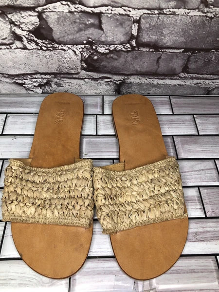 Style Park 1 Bamboo Beige Synthetic Slides Flats Sandals Women’s Sz 8M US/39EU