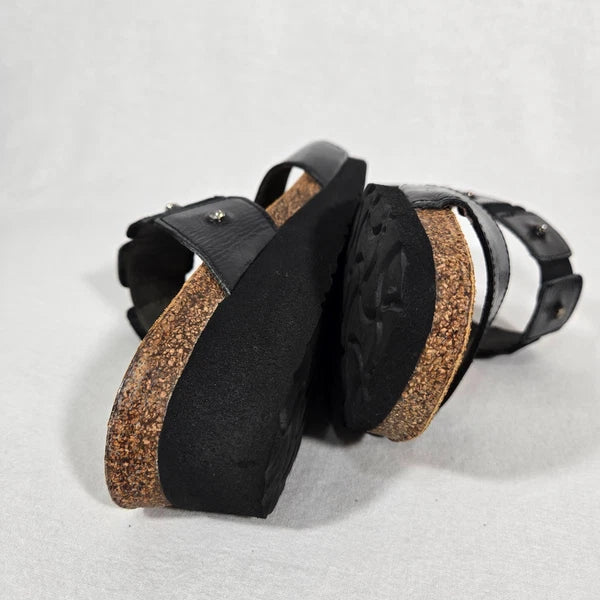 NOAT Ashley Rhinestone Adjustable Gore BLACK Leather Sandals Women's Size 8-8.5.