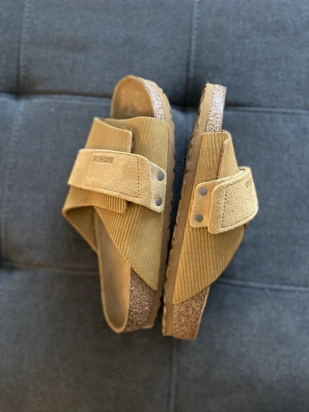 Birkenstock Kyoto Slide Sandal Suede Embossed Corduroy Cork Brown EU 40 W9 M7