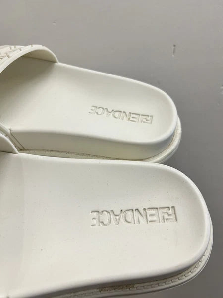 Versace Fendi women Slide Size 9 US/ 39 EU White and Gold Medusa Style