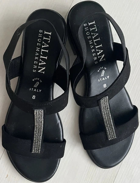 Black Italian Shoemaker’s  NEW  Size 8 Women’s  Block heel sandals w/Rhinestones