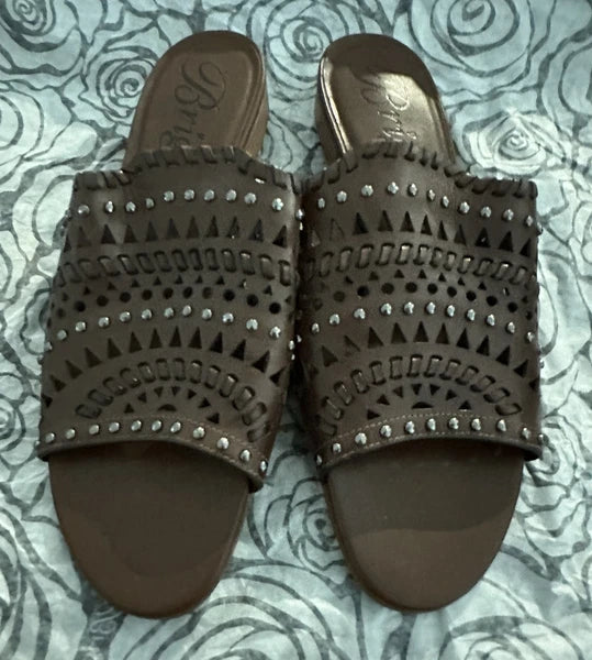 NWT - Brighton Sandal Slides Style NEO Brown Leather Silver-tone Hardware Size 7