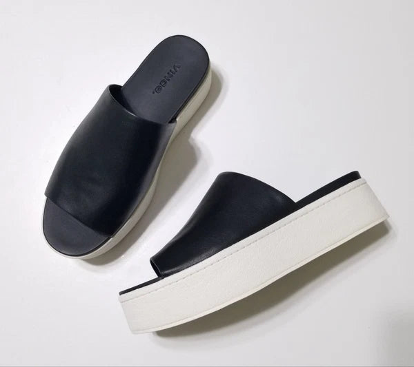NIB Vince Walford Leather Platform Slide Sandals in Black Size 6.5, 9 $225