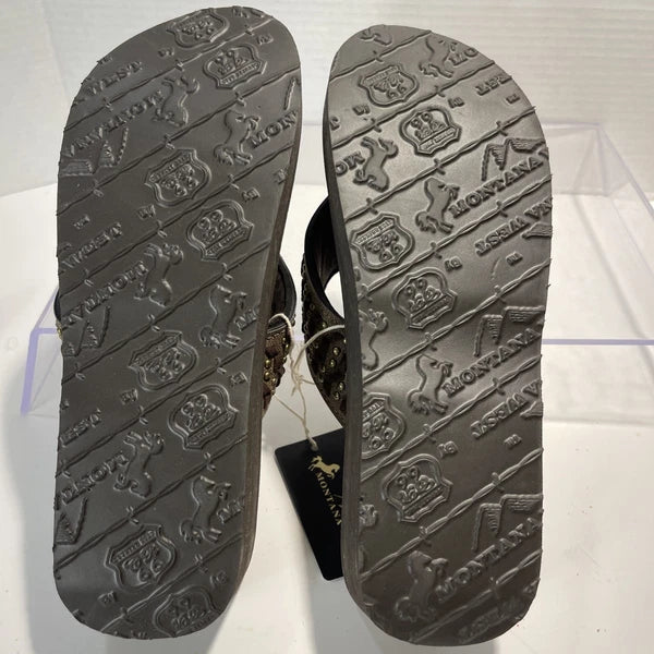 Montana West Silver/Bronze Longhorn&Bronze Stud Western Style Wedge Sandals Sz10