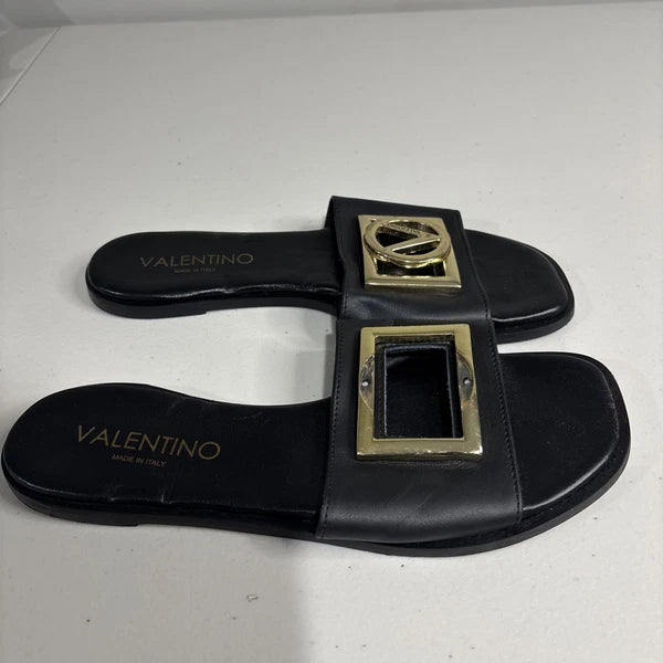 Valentino Garavani Slide Designer Leather Sandals Black Size 7
