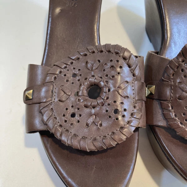 Jack Roger Brown Leather Wood Wedge Sandals Size 10M