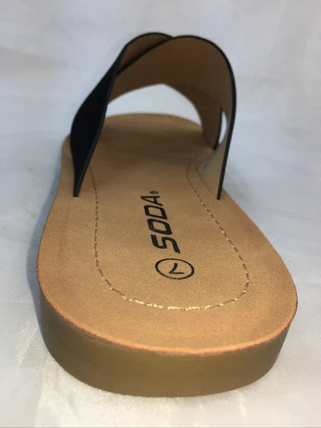 SODA-REFLECT-BLACK NUBUCK PU X BANDS Slide CASUAL Fashion Women Sandal Slip On