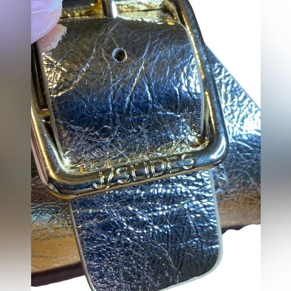 J/Slides Belinda Double Buckle Platform Gold Slide Sandals Women’s Size 10