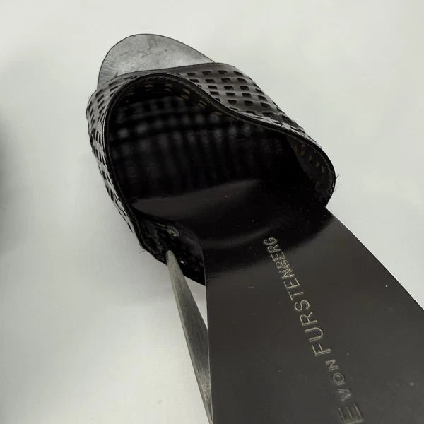 Diane von Furstenberg Perforated Wedge Sandals Size 7 Black Sample Shoes