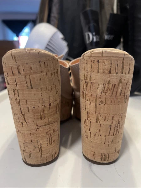 Luiza Barcelos 40 Platform Leather Mules Open Toe Slide Sandal Pink Leather Gold