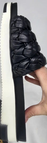 Sam Edelman Ainslie Braided Faux Leather Slide Black Slip On Sandal Size 10