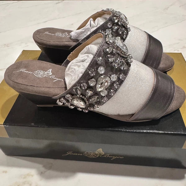 Joan Boyce Embellished Wedge Sandals Slides Women's 7W Rhinestone Glam