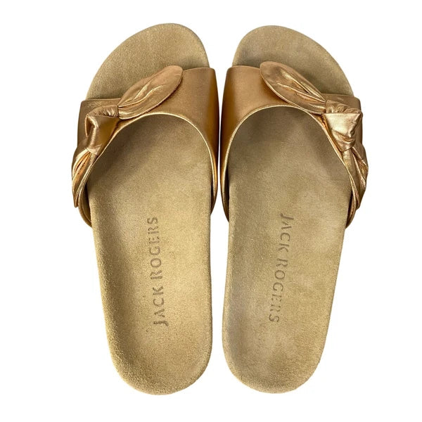 JACK ROGERS Dorothy Slide Sandals Womens Sz 6.5 Knotted Bow Rose Gold Slip On