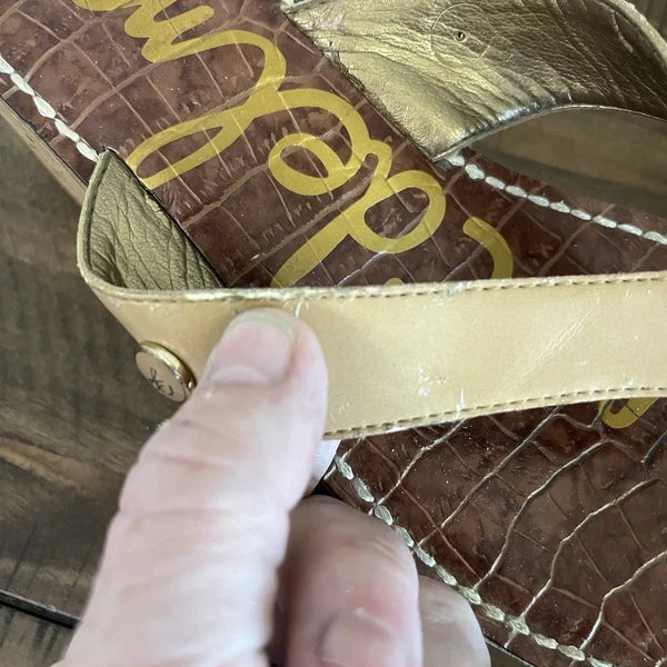 Sam Edelman Women's Romy Sandal Size 7.5 M Cork Wedge Platform Tan Thong Slide