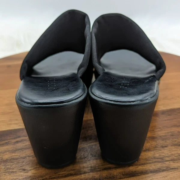 Pesaro Sara Slides Mules Sandals 9.5 Black Fabric Stretch Wedges 90s Y2K Popular